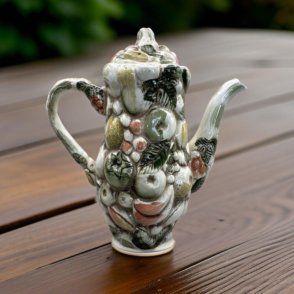 Lefton "Fruits of Italy" Majolica Style Vintage Coffee/Teapot 1950s Japan RARE
